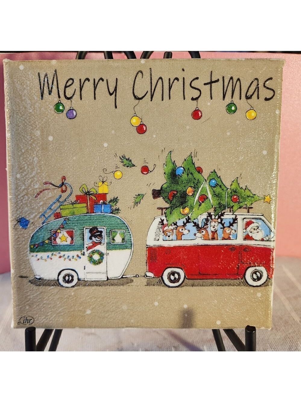 DECOUPAGE CANVAS PRINTS CHRISTMAS VAN AND TRAILER